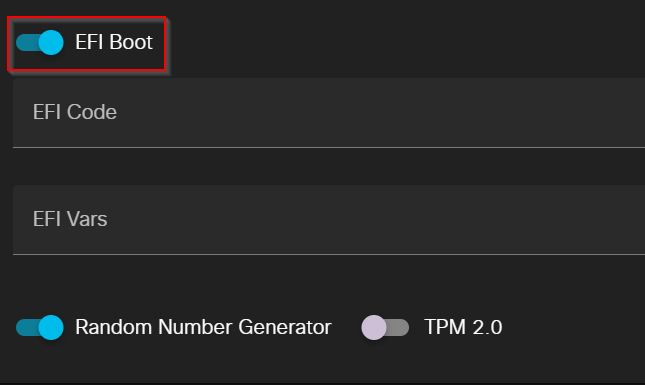 Figure 2: EFI boot checkbox under the node definition configuration