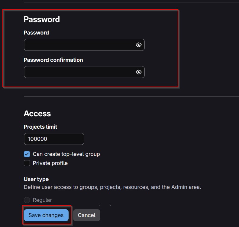 Figure 8: Set the new password and click Save Changes