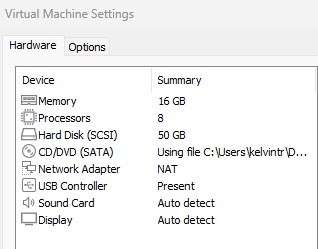 Figure 1: VMware Settings for the Lab VM