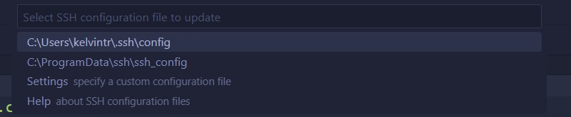 Figure 16: Choosing which config file to save our SSH host configuration to